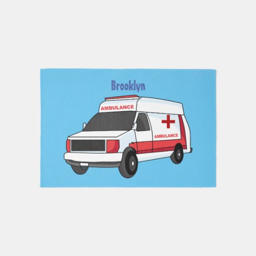 Cute red ambulance van cartoon rug