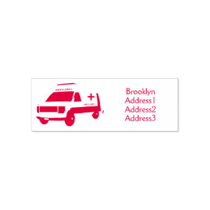 Cute red ambulance van cartoon self-inking stamp