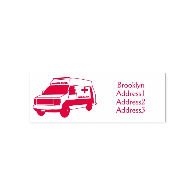 Cute red ambulance van cartoon self-inking stamp (Design)