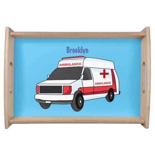 Cute red ambulance van cartoon  serving tray