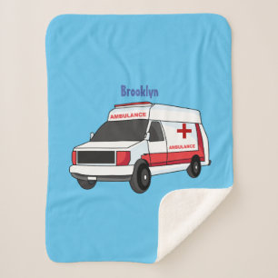 Cute red ambulance van cartoon  sherpa blanket