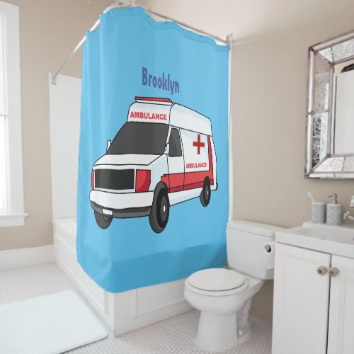 Cute red ambulance van cartoon shower curtain