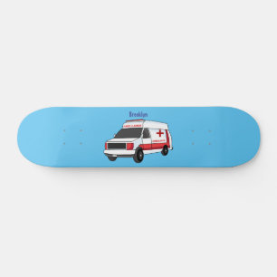 Cute red ambulance van cartoon skateboard
