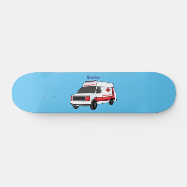 Cute red ambulance van cartoon  skateboard (Horz)