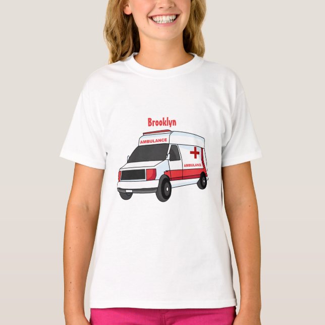 Cute red ambulance van cartoon T-Shirt (Front)