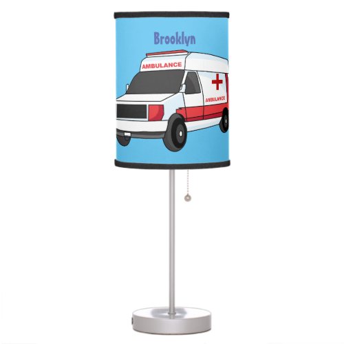 Cute red ambulance van cartoon table lamp