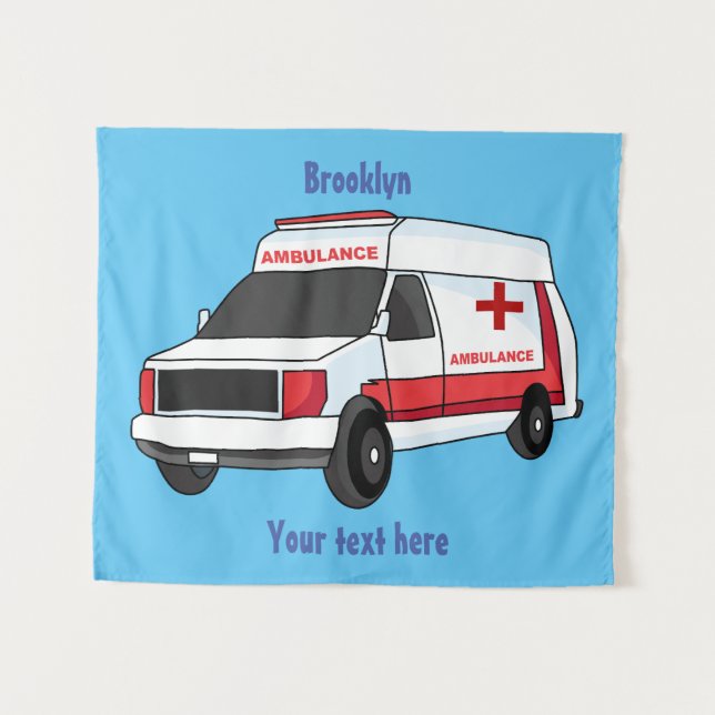 Cute red ambulance van cartoon tapestry (Front (Horizontal))