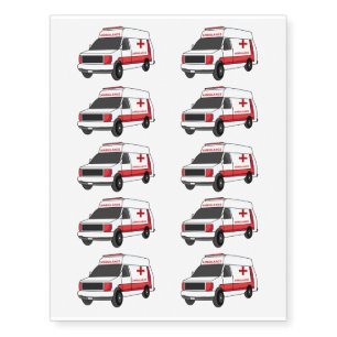 Cute red ambulance van cartoon temporary tattoos