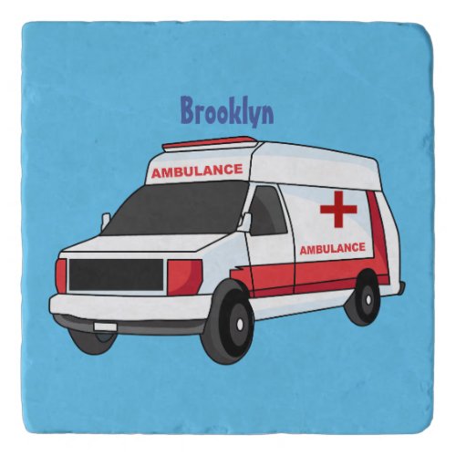 Cute red ambulance van cartoon trivet