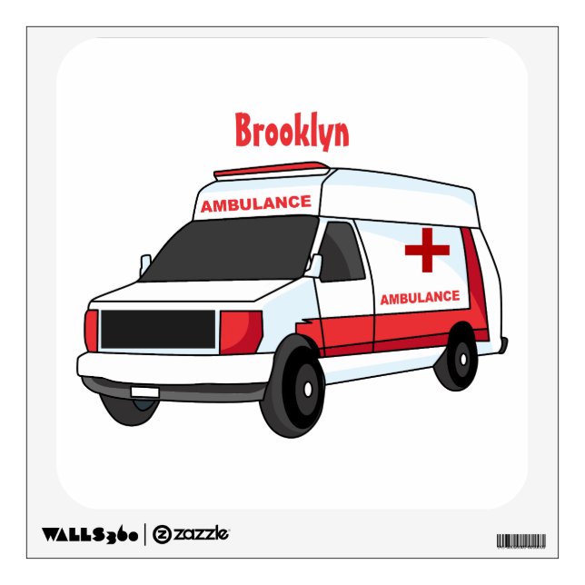 Cute red ambulance van cartoon  wall decal (Front)