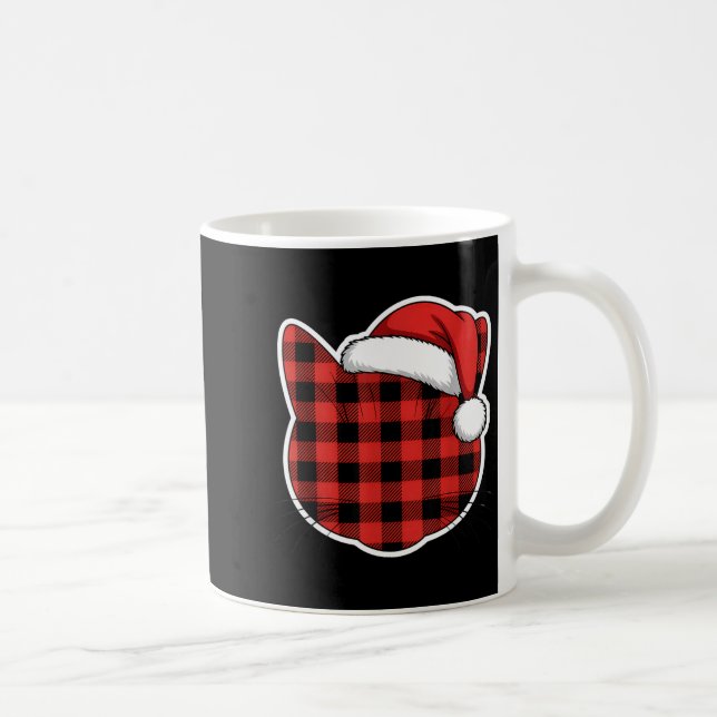 Cute Red And Black Buffalo Plaid Cat Christmas San Coffee Mug (Right)