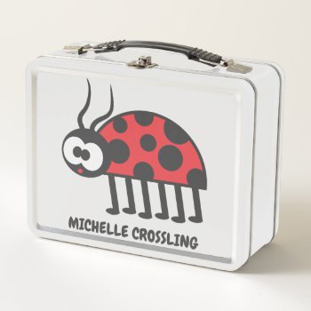 Cute Red And Black Curious Ladybug And Spots Metal Lunch Box by nyxxie at Zazzle
