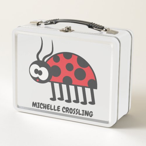 Cute Red and Black Curious Ladybug and Spots Metal Lunch Box