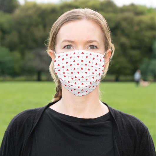 Cute Red And Black Heart Pattern Adult Cloth Face Mask (Outside)