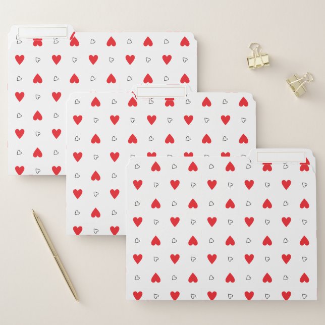 Cute Red And Black Heart Pattern File Folder (Set)