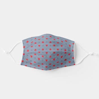 Cute Red And Black Heart Pattern Grayish Blue Adult Cloth Face Mask by InTrendPatterns at Zazzle