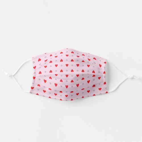 Cute Red And Black Heart Pattern On Pink Adult Cloth Face Mask