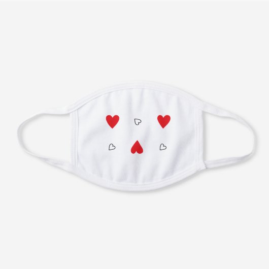 Cute Red And Black Heart Pattern White Cotton Face Mask (Front)