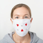 Cute Red And Black Heart Pattern White Cotton Face Mask (Worn)