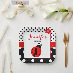 Cute Red and Black Ladybug Paper Plates
