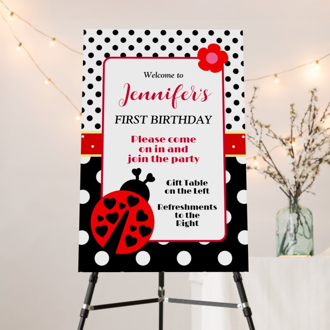 Cute Red and Black Ladybug Welcome Sign (In Situ (Stand))