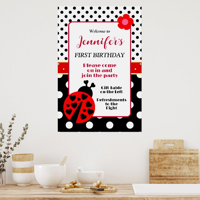 Cute Red and Black Ladybug Welcome Sign (Kitchen)