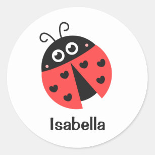 Cute Red and Black Ladybug with hearts for Girls Classic Round Sticker