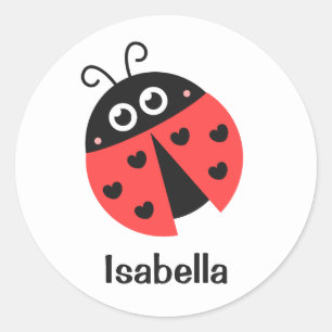 Cute Red and Black Ladybug with hearts for Girls Classic Round Sticker