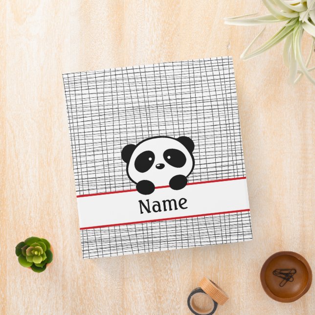 Cute Red and Black Panda Bear School 3 Ring Binder (In Situ)