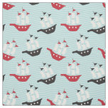 Cute Red and Black Pirate Ship Fabric