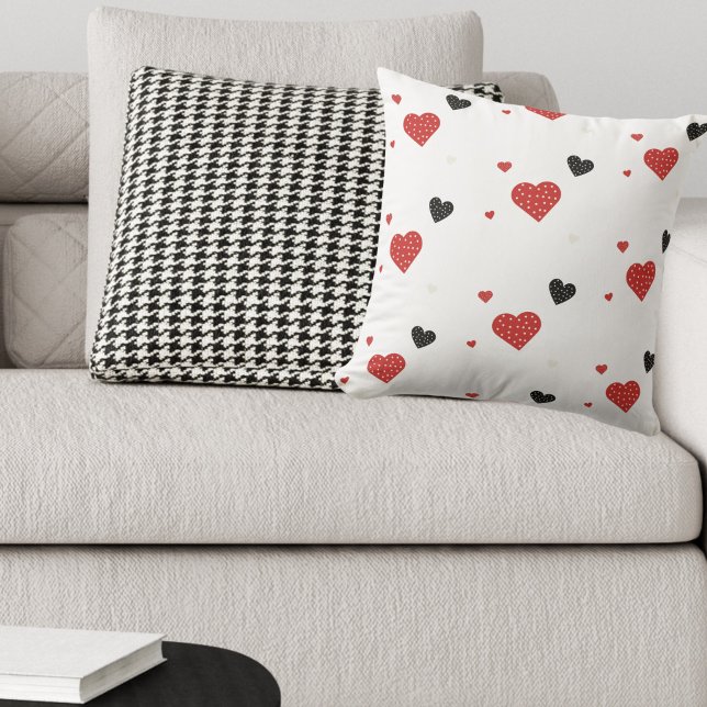 Cute Red and Black Polka Dot Hearts Throw Pillow (Creator Uploaded)