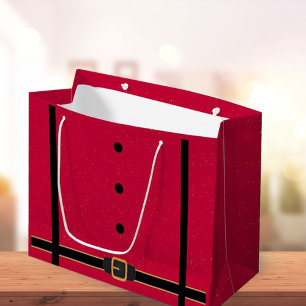 Cute Red And  Black Santa Belt Christmas Large Gift Bag