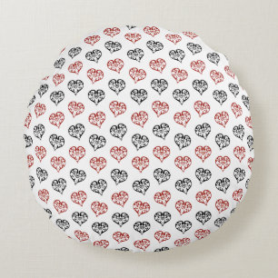 Cute Red and Black small Blazing Heart pattern Round Pillow