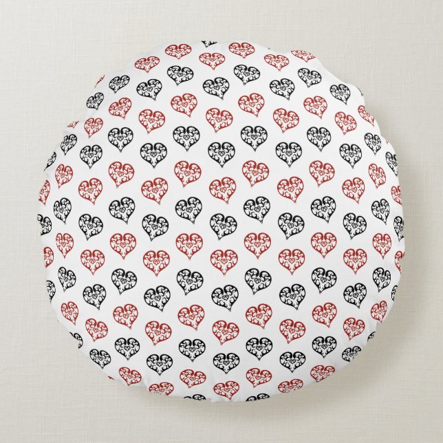 Cute Red and Black small Blazing Heart pattern Round Pillow (Front)