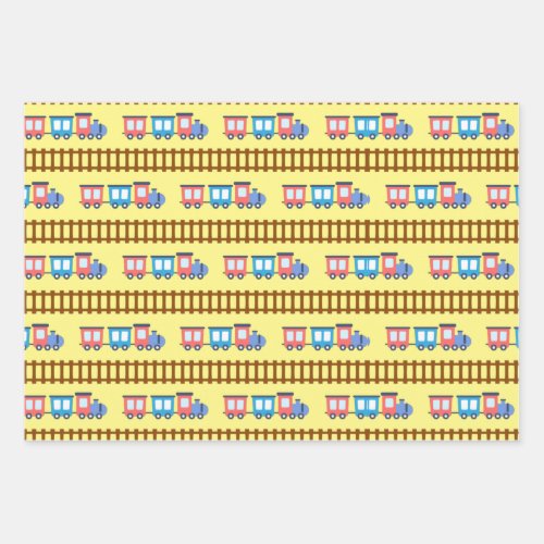 Cute Red and Blue Choo Choo Train Gift Wrap