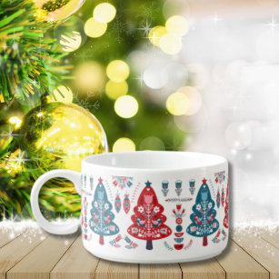 Cute Red and Blue Christmas Tree Nordic Pattern Bowl