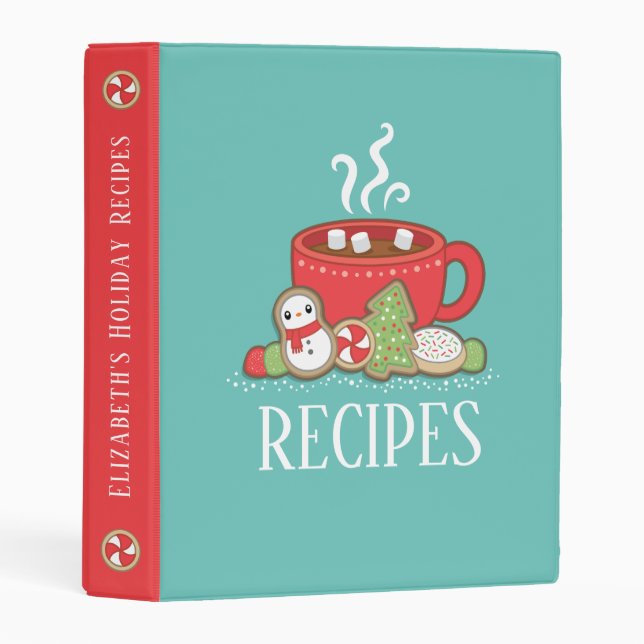 Cute Red and Blue Holiday Baking Treat Design Mini Binder (Front/Spine)