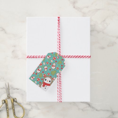 Cute Red and Blue Holiday Snowman Pattern Gift Tags