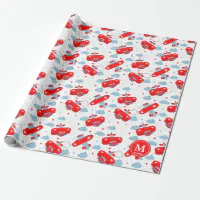 Cute Red and Blue Planes and Clouds Kids Monogram Sherpa Blanket