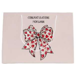 Cute Red and Blush Coquette Heart Bow  Large Gift Bag