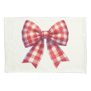 Cute Red and Cream Gingham Bow Pillow Case