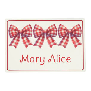 Cute Red and Cream Gingham Bow Placemat