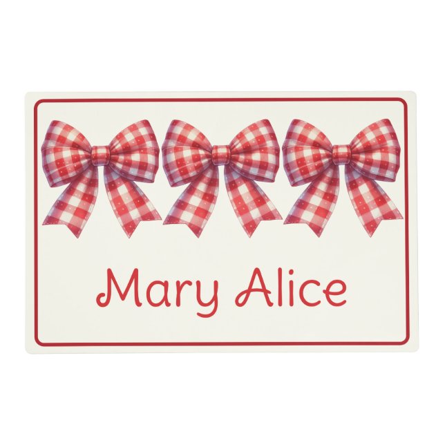 Cute Red and Cream Gingham Bow Placemat (Front)