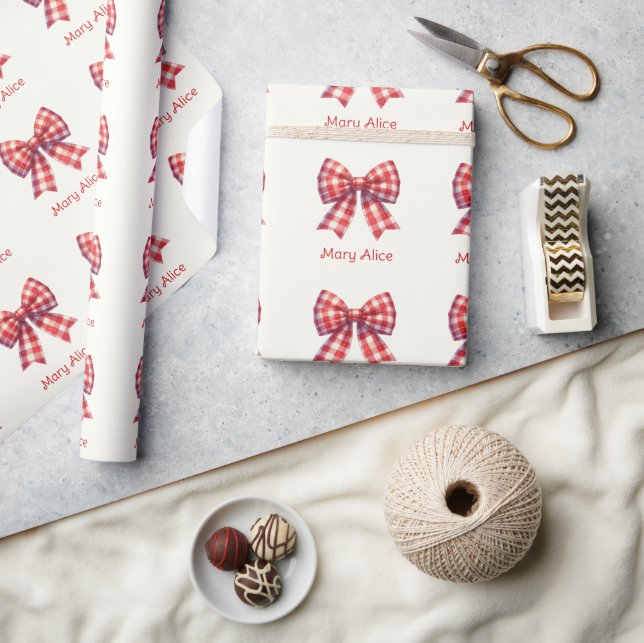 Cute Red and Cream Gingham Bow Wrapping Paper (Crafts)