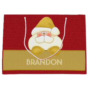 Cute Red and Gold Polka Dots and Santa Large Gift Bag