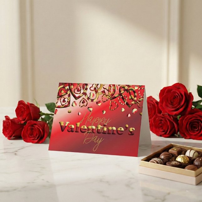 Cute Red And Gold Striped Hearts Valentine's Day Holiday Card (Creator Uploaded)