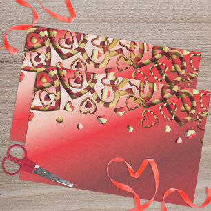 Cute Red And Gold Striped Hearts Valentine's Day Tissue Paper