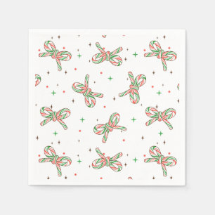 Cute Red and Green Candy Cane Bow Holiday Napkins