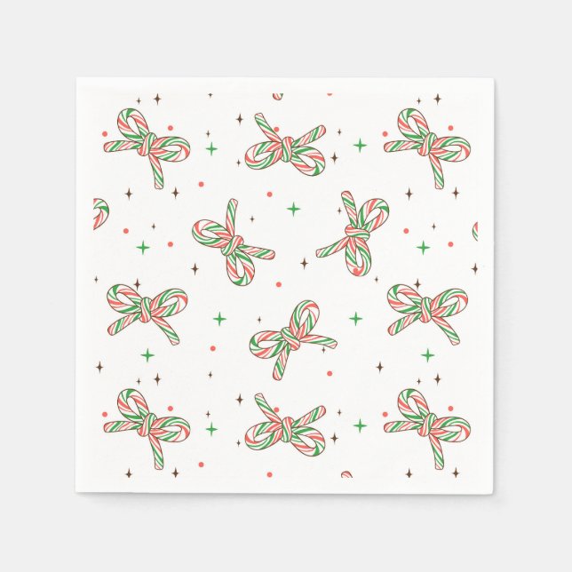 Cute Red and Green Candy Cane Bow Holiday  Napkins (Front)