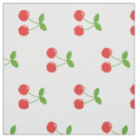 Cute Red and Green Cherries on White Fabric